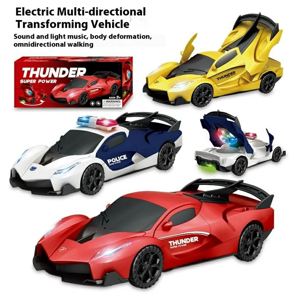 R07 Transforming Electric Race Car Kids Light Up 360 Degree Rotation Stunt Vehicle Boys Birthday Gift Toy - Red - 2