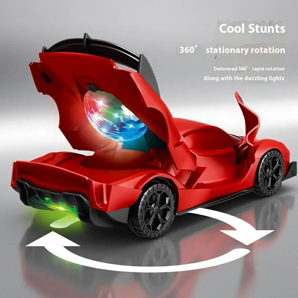 R07 Transforming Electric Race Car Kids Light Up 360 Degree Rotation Stunt Vehicle Boys Birthday Gift Toy - Red - 4