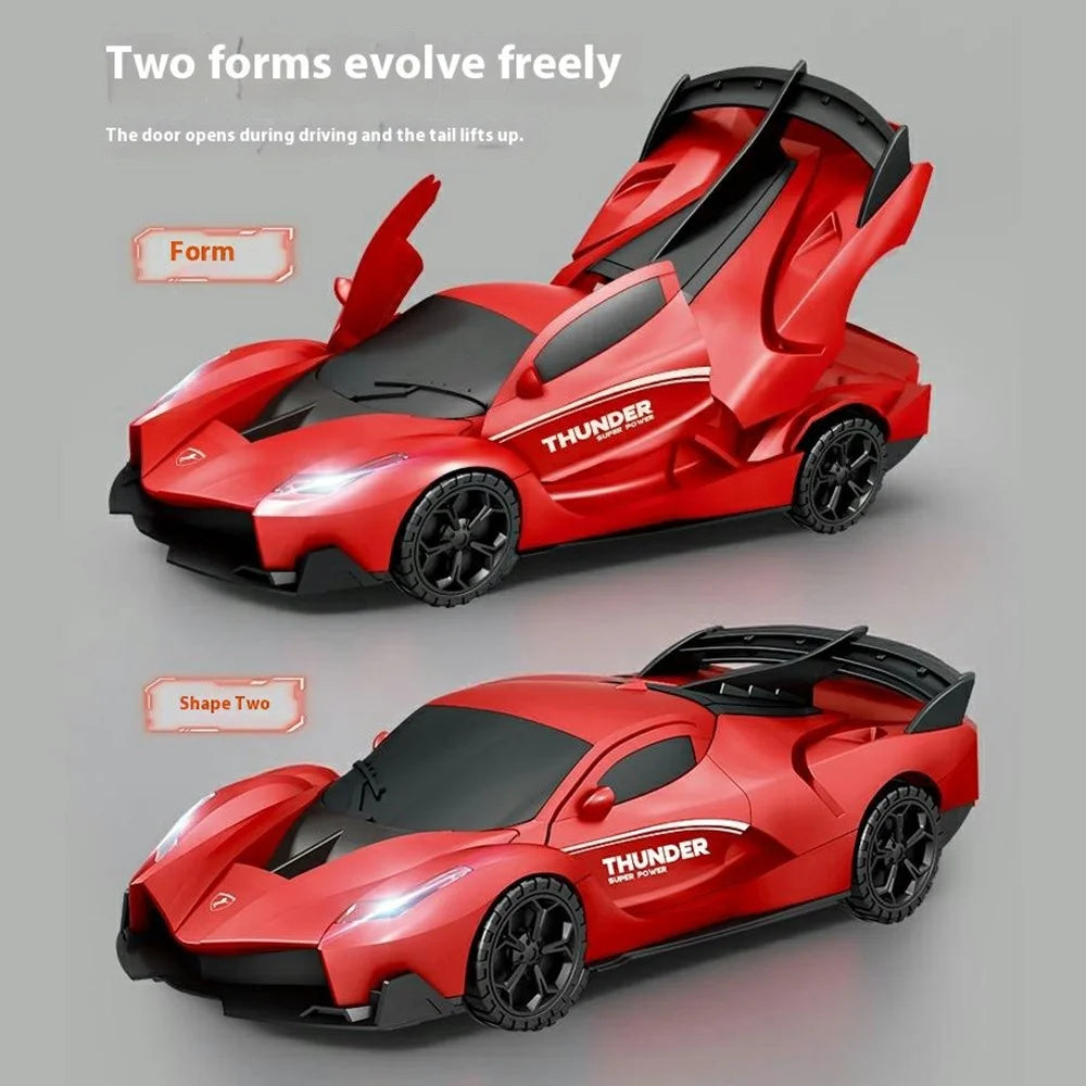 R07 Transforming Electric Race Car Kids Light Up 360 Degree Rotation Stunt Vehicle Boys Birthday Gift Toy - Red - 5