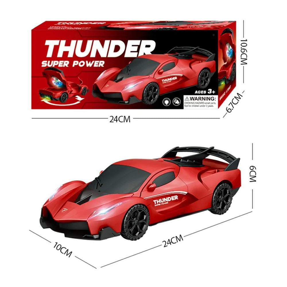 R07 Transforming Electric Race Car Kids Light Up 360 Degree Rotation Stunt Vehicle Boys Birthday Gift Toy - Red - 6