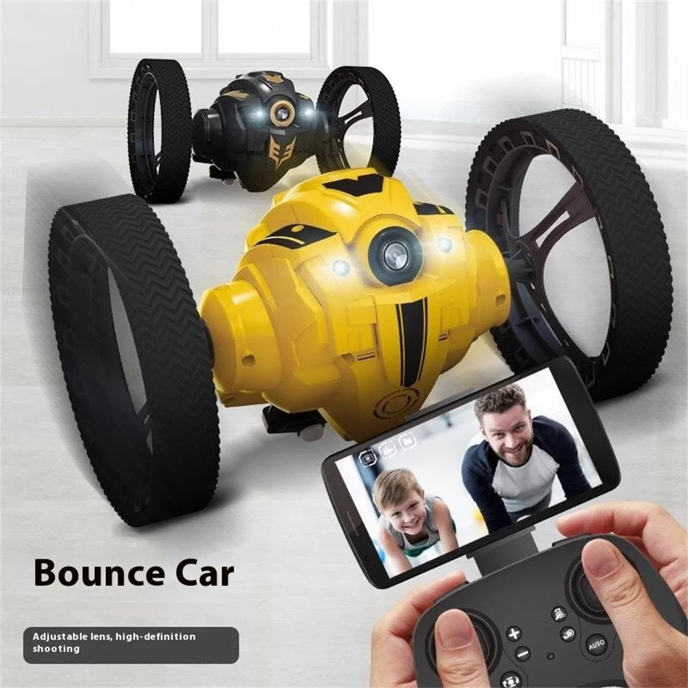 Stunt RC Car Remote Control 360 Degree Rotation Light Music Bounce Vehicle Toy with Camera - Yellow - 2