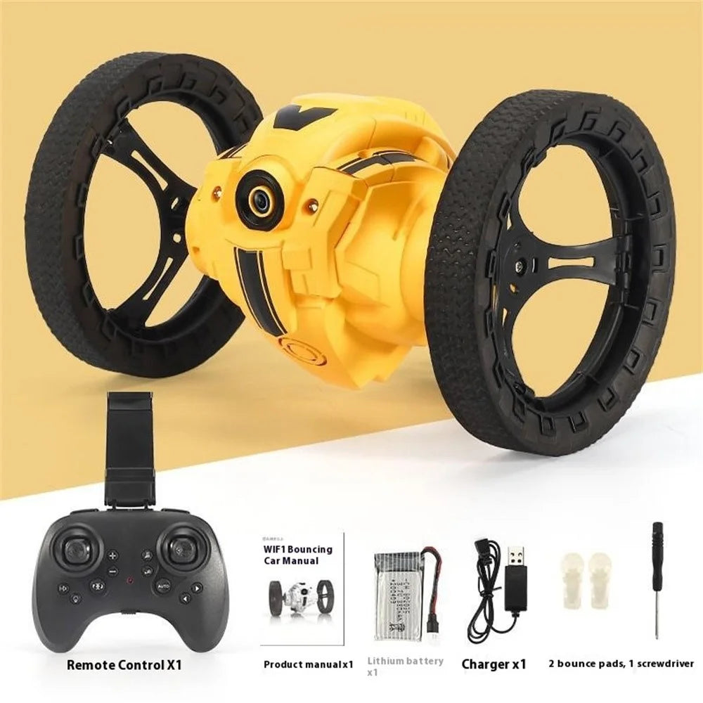 Stunt RC Car Remote Control 360 Degree Rotation Light Music Bounce Vehicle Toy with Camera - Yellow - 6