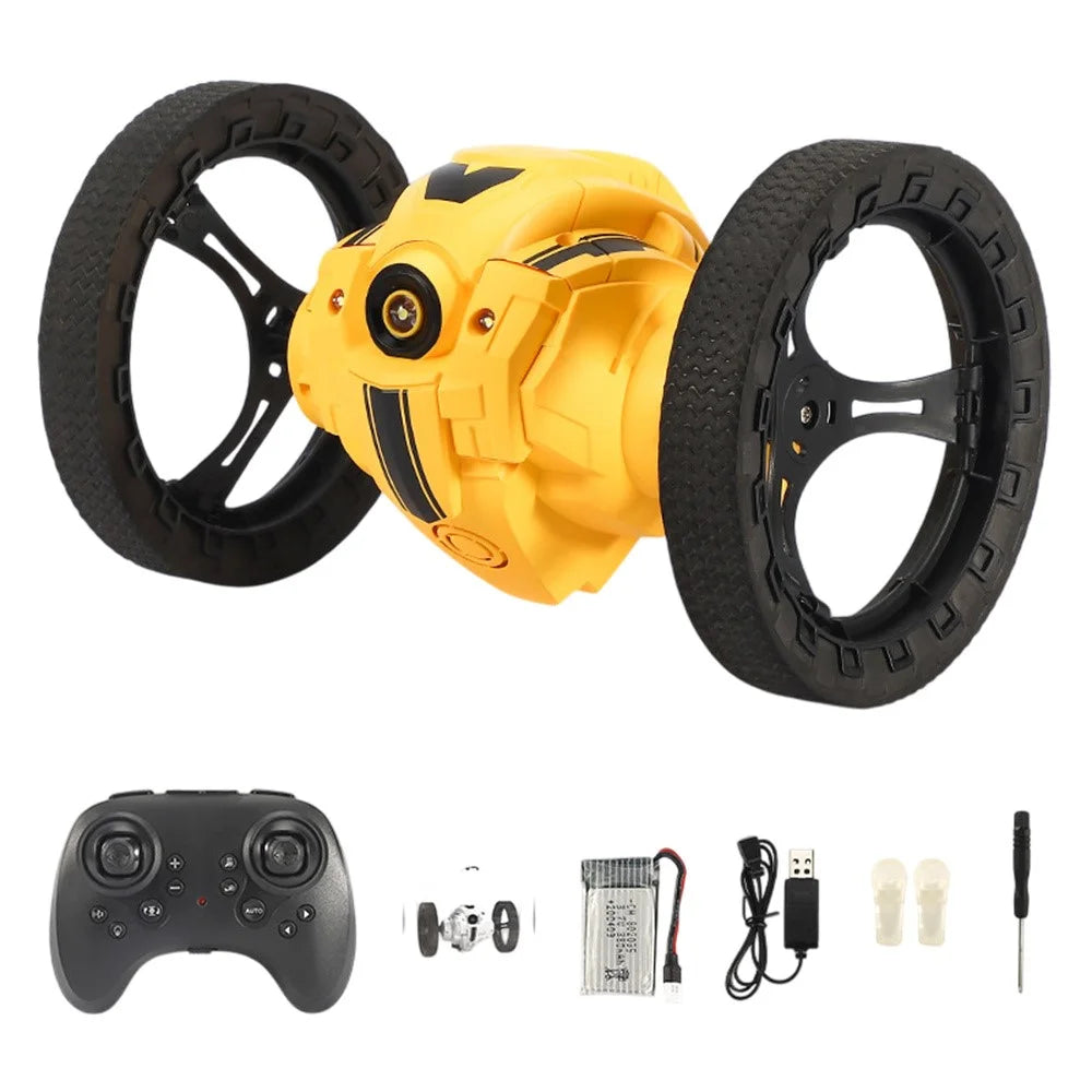 Stunt RC Car Remote Control 360 Degree Rotation Light Music Rechargeable Bounce Vehicle Kids Toy - Yellow - 1