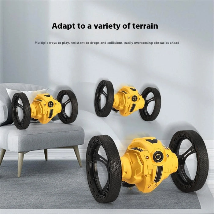 Stunt RC Car Remote Control 360 Degree Rotation Light Music Rechargeable Bounce Vehicle Kids Toy - Yellow - 2
