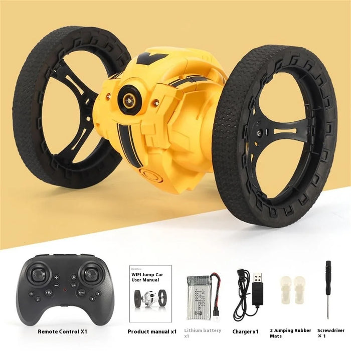 Stunt RC Car Remote Control 360 Degree Rotation Light Music Rechargeable Bounce Vehicle Kids Toy - Yellow - 7