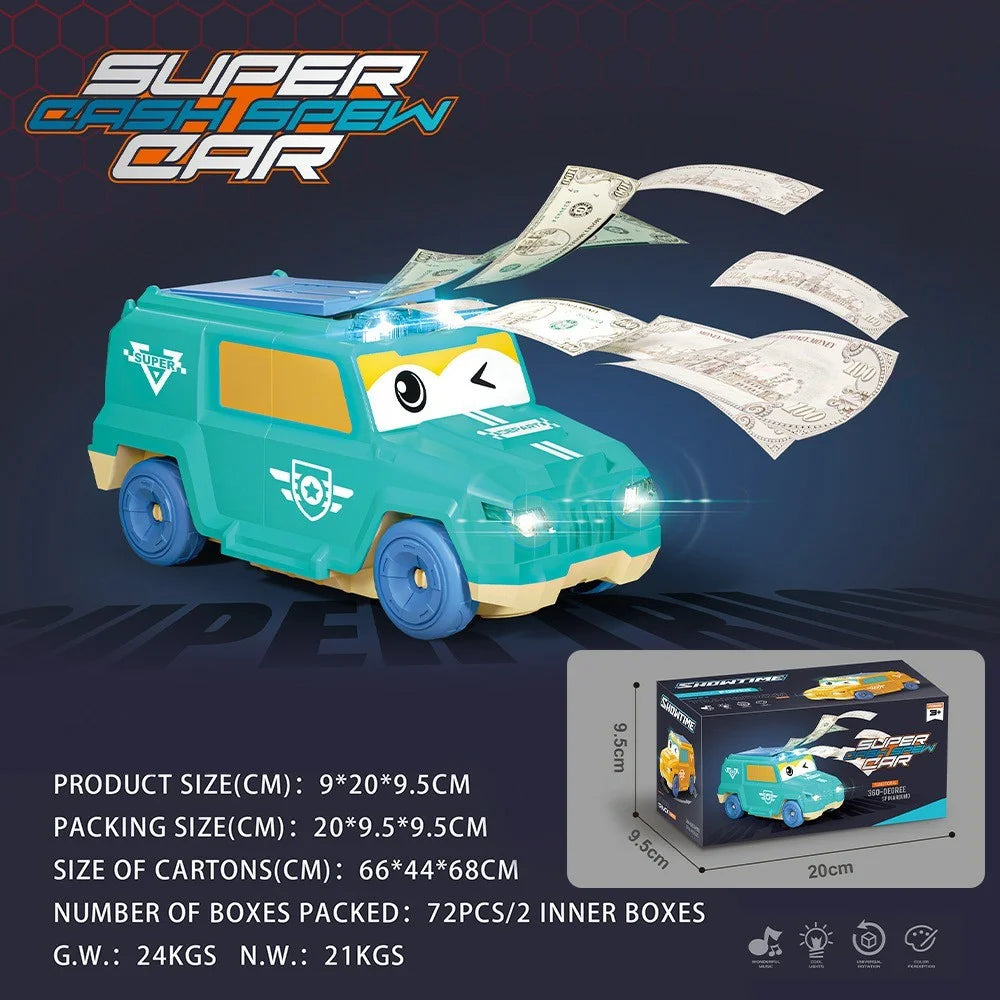 Auto Money Spraying Toy Car Creative Gift with Light and Music Car Toy Sound Effects Entertainment - Mint Green - 6