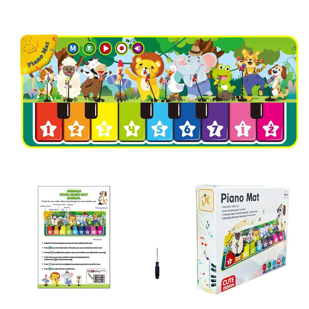 OUYI Floor Piano Mat Sensory Educational Dancing Keyboard Carpet Animal Sounds Playmat Musical Mats for 3-6 Years Kids - Jungle Style - 1