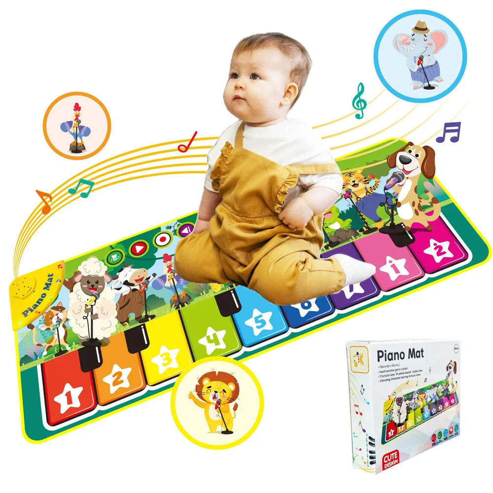 OUYI Floor Piano Mat Sensory Educational Dancing Keyboard Carpet Animal Sounds Playmat Musical Mats for 3-6 Years Kids - Jungle Style - 2