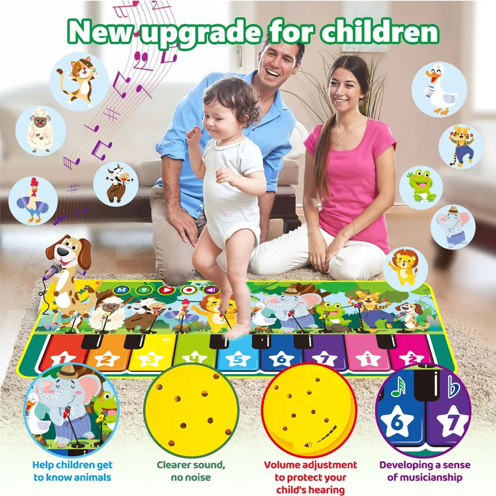 OUYI Floor Piano Mat Sensory Educational Dancing Keyboard Carpet Animal Sounds Playmat Musical Mats for 3-6 Years Kids - Jungle Style - 4
