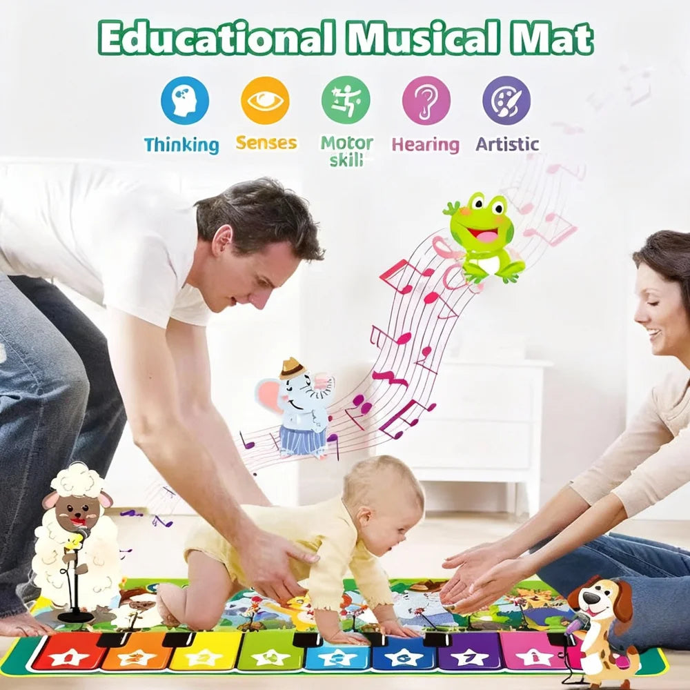 OUYI Floor Piano Mat Sensory Educational Dancing Keyboard Carpet Animal Sounds Playmat Musical Mats for 3-6 Years Kids - Jungle Style - 5