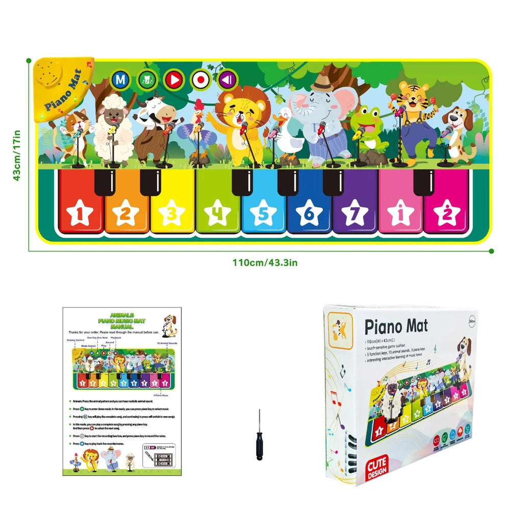 OUYI Floor Piano Mat Sensory Educational Dancing Keyboard Carpet Animal Sounds Playmat Musical Mats for 3-6 Years Kids - Jungle Style - 6
