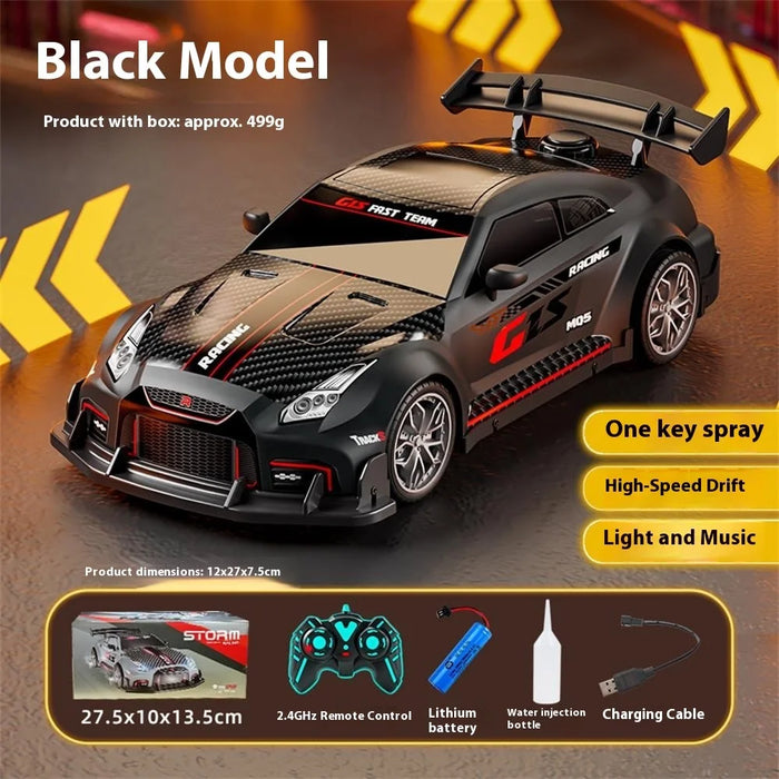 9166-12 2.4G RC Drift Car with Spray Effect High Speed Racing Vehicle Toy with Lights / Sound Effects - Black - 2