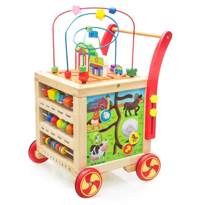 Educational Learning Four Sides Maze Bead Toy Gift for Toddlers Wooden Baby Push Walker - 1