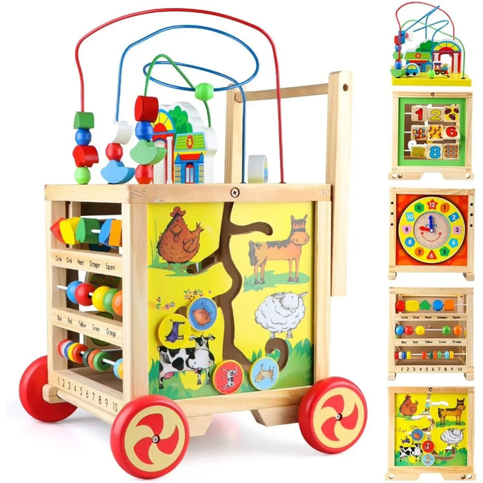 Educational Learning Four Sides Maze Bead Toy Gift for Toddlers Wooden Baby Push Walker - 2