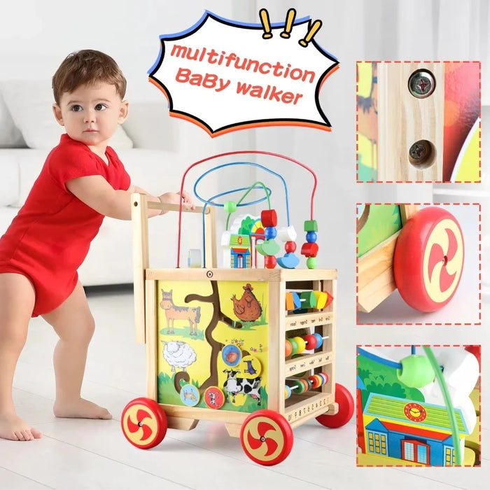 Educational Learning Four Sides Maze Bead Toy Gift for Toddlers Wooden Baby Push Walker - 5