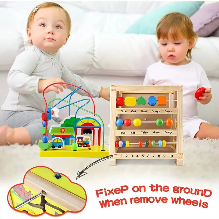 Educational Learning Four Sides Maze Bead Toy Gift for Toddlers Wooden Baby Push Walker - 6