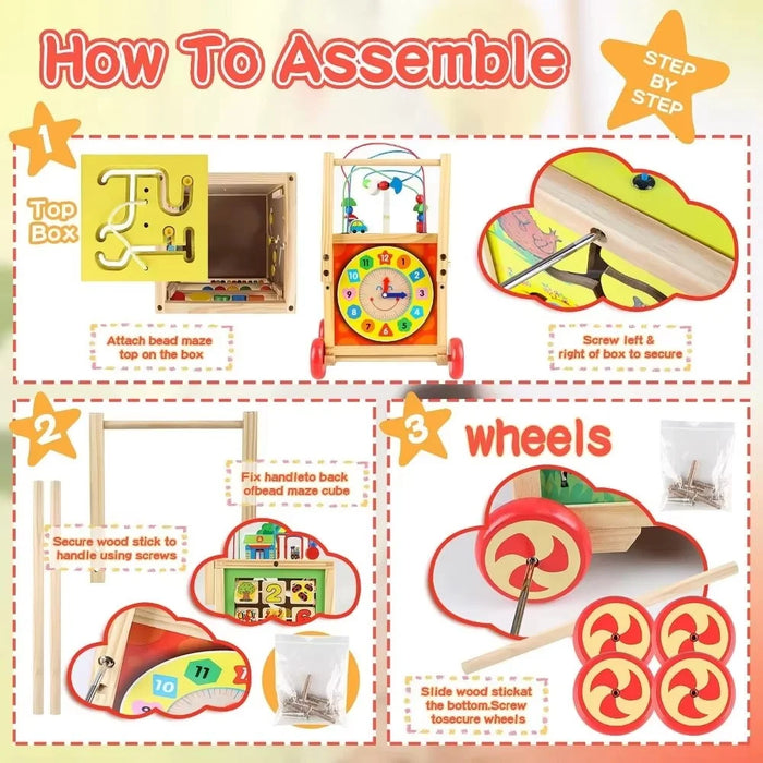 Educational Learning Four Sides Maze Bead Toy Gift for Toddlers Wooden Baby Push Walker - 7