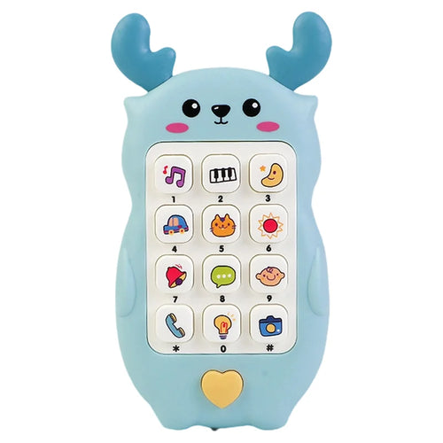 Kids Learning Phone Toy Educational Music Story Bilingual Development with Interactive Light-Up Buttons - 188-9 Blue-Fawn Mobile - 1
