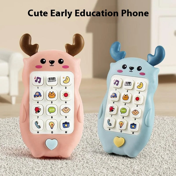 Kids Learning Phone Toy Educational Music Story Bilingual Development with Interactive Light-Up Buttons - 188-9 Blue-Fawn Mobile - 2