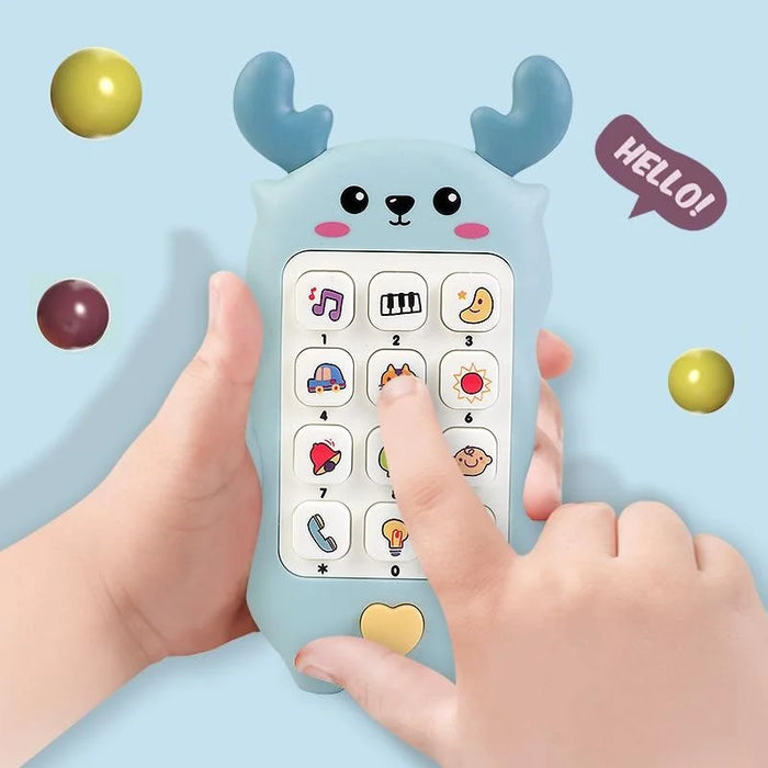 Kids Learning Phone Toy Educational Music Story Bilingual Development with Interactive Light-Up Buttons - 188-9 Blue-Fawn Mobile - 3