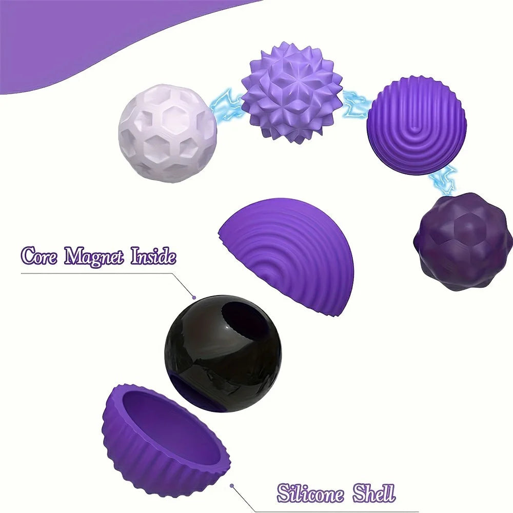 8Pcs / Set Magnetic Sensory Balls Silicone Anti Anxiety Stress Relief Toy Gift with Storage Case - Pink - 7