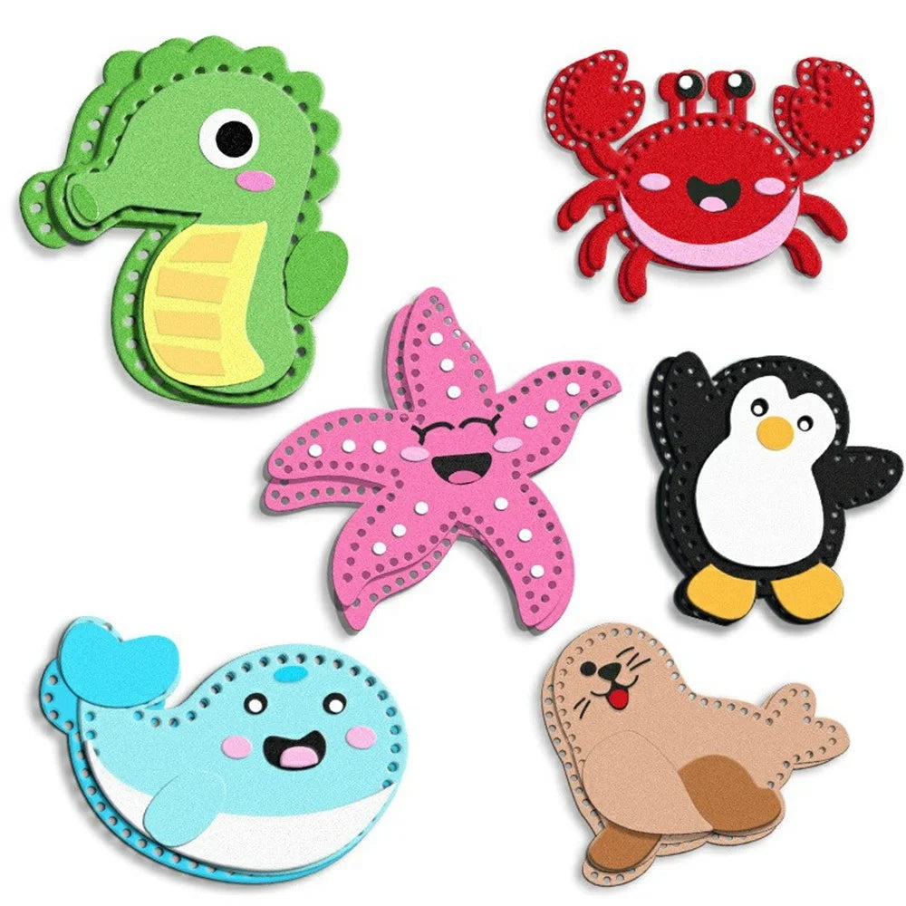8015 / 8010 6Pcs Christmas Ocean Animal Felt Craft Kit Kids Sewing Set DIY Ornament Craft Supplies Educational Gift - Marine Animal Motifs - 1