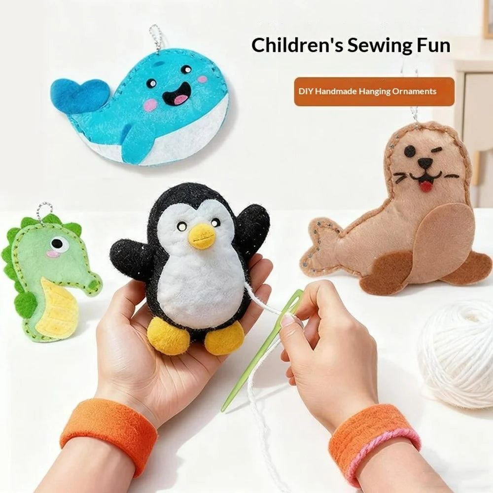 8015 / 8010 6Pcs Christmas Ocean Animal Felt Craft Kit Kids Sewing Set DIY Ornament Craft Supplies Educational Gift - Marine Animal Motifs - 2