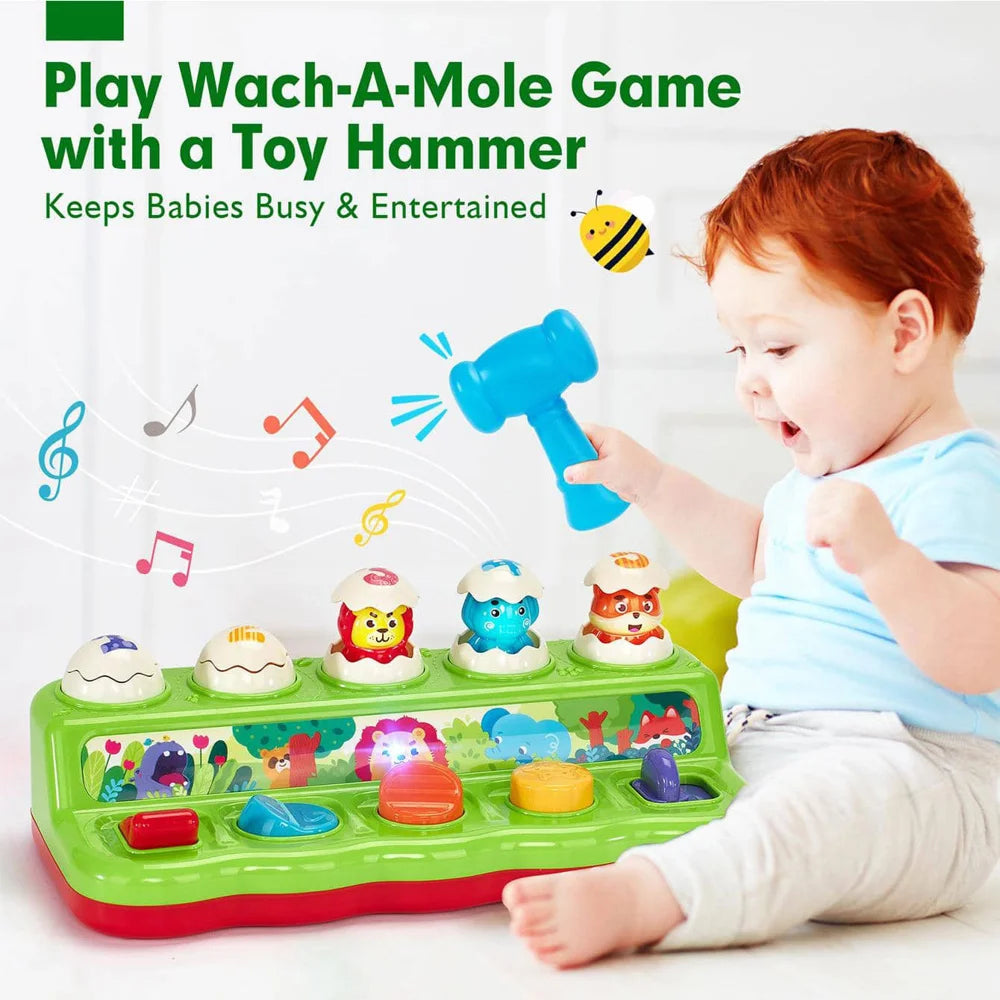 Whack A Mole Toy for Baby Pop Up Animals Interactive Musical Educational Game Early Learning Toy Gift - Red - 2