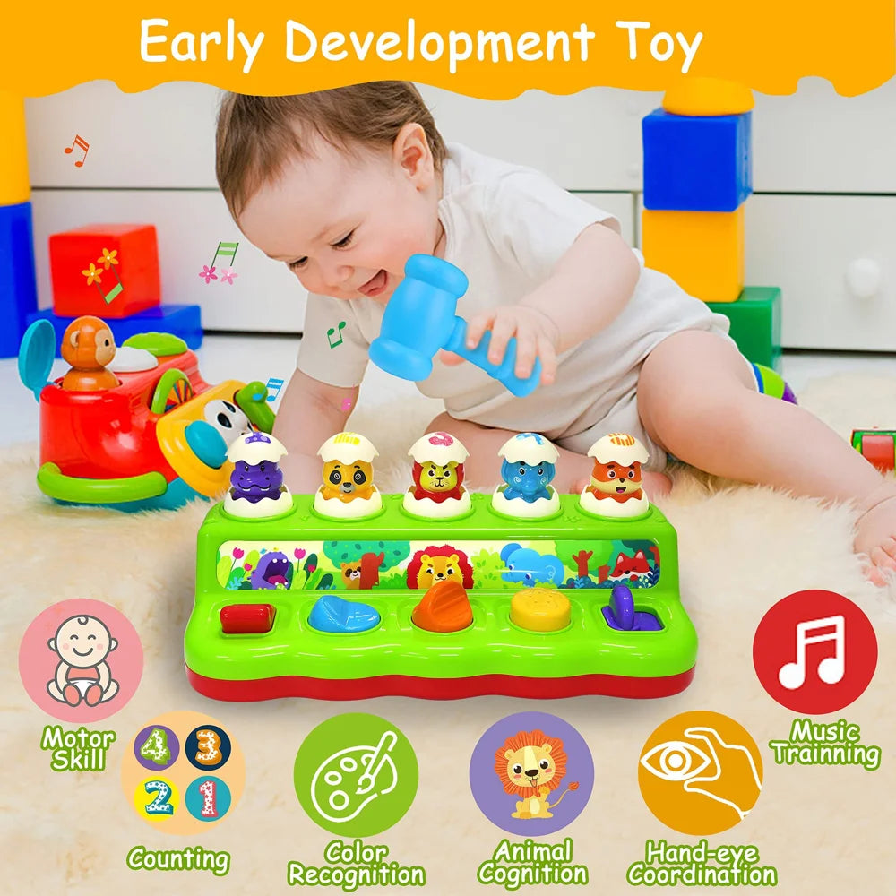 Whack A Mole Toy for Baby Pop Up Animals Interactive Musical Educational Game Early Learning Toy Gift - Red - 3