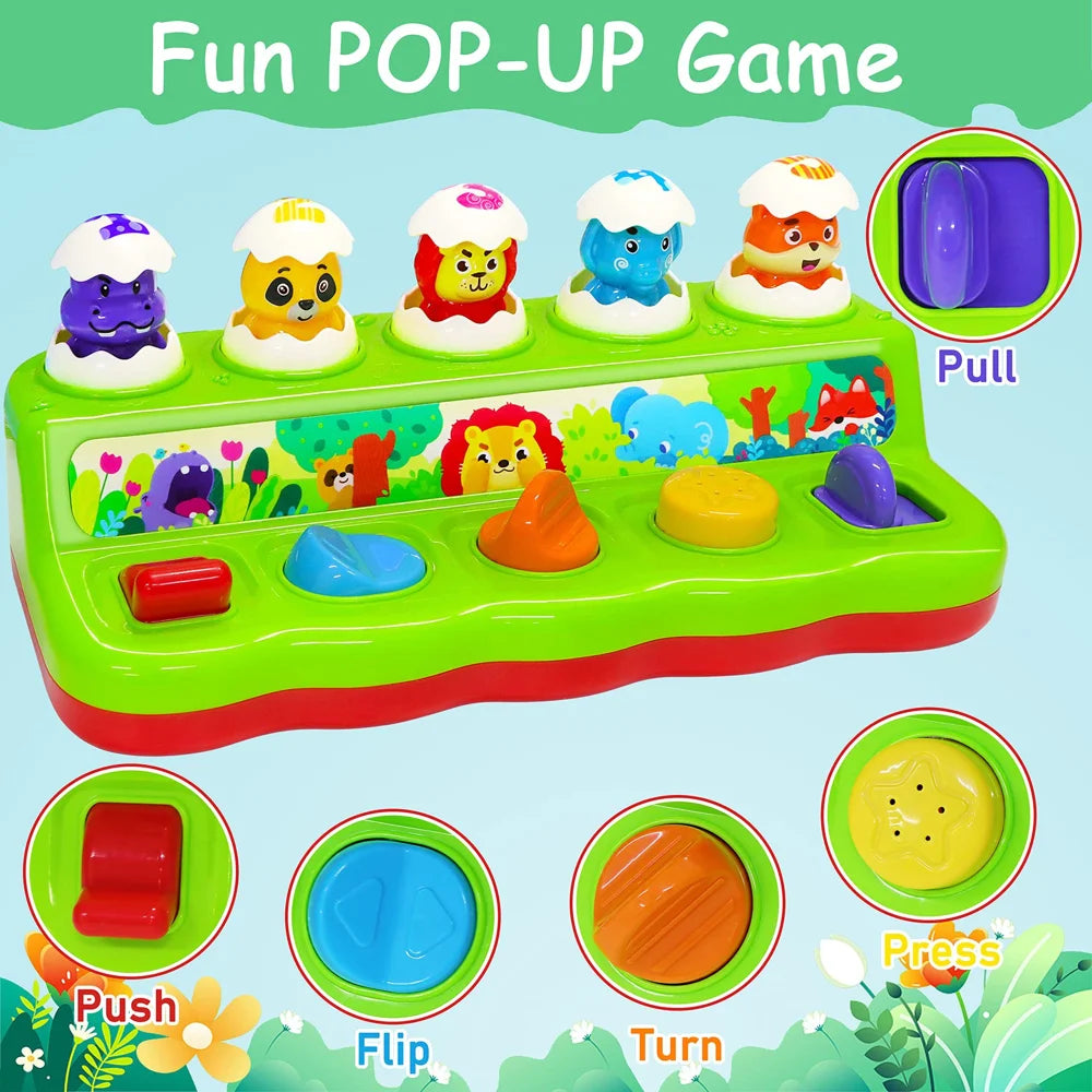 Whack A Mole Toy for Baby Pop Up Animals Interactive Musical Educational Game Early Learning Toy Gift - Red - 4