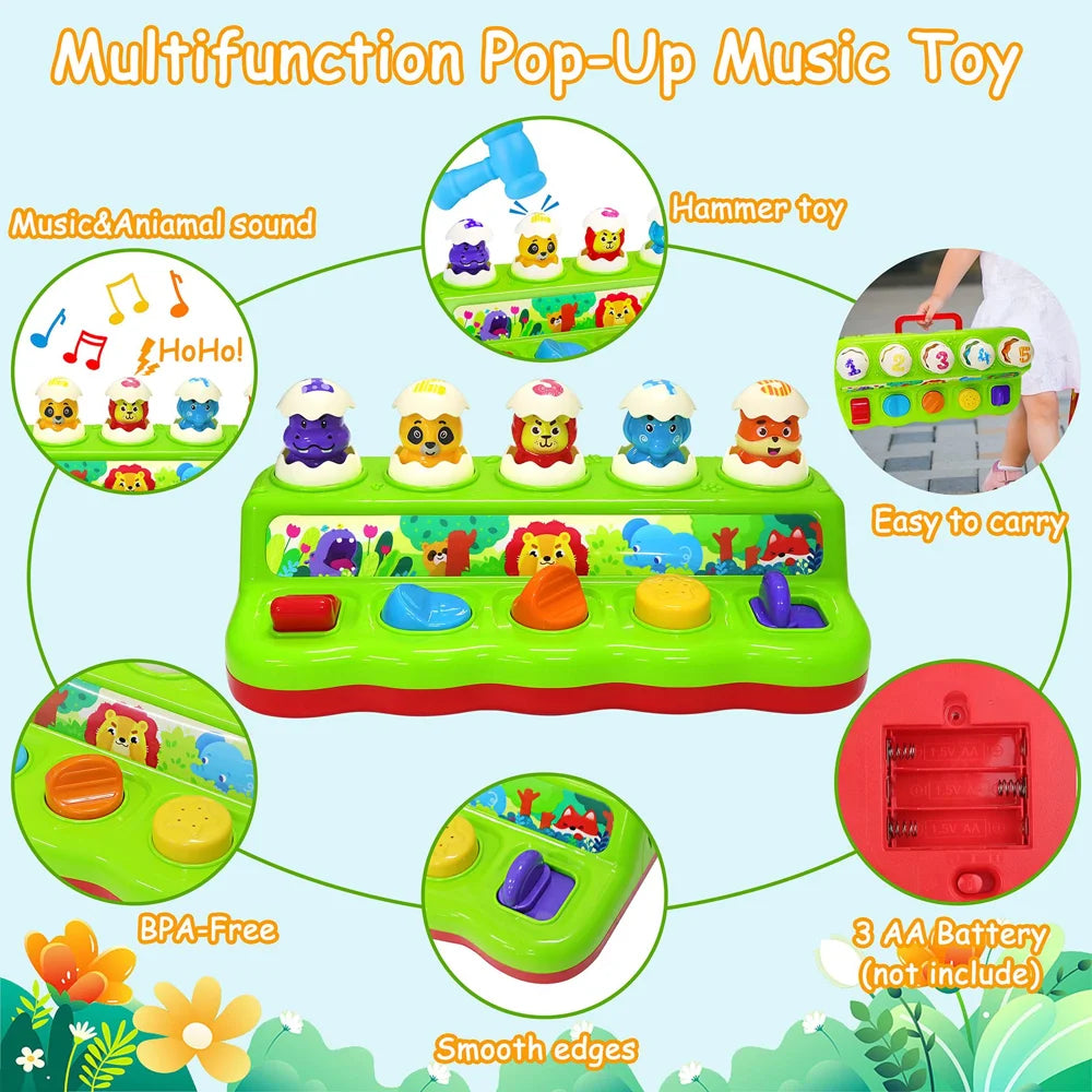 Whack A Mole Toy for Baby Pop Up Animals Interactive Musical Educational Game Early Learning Toy Gift - Red - 5