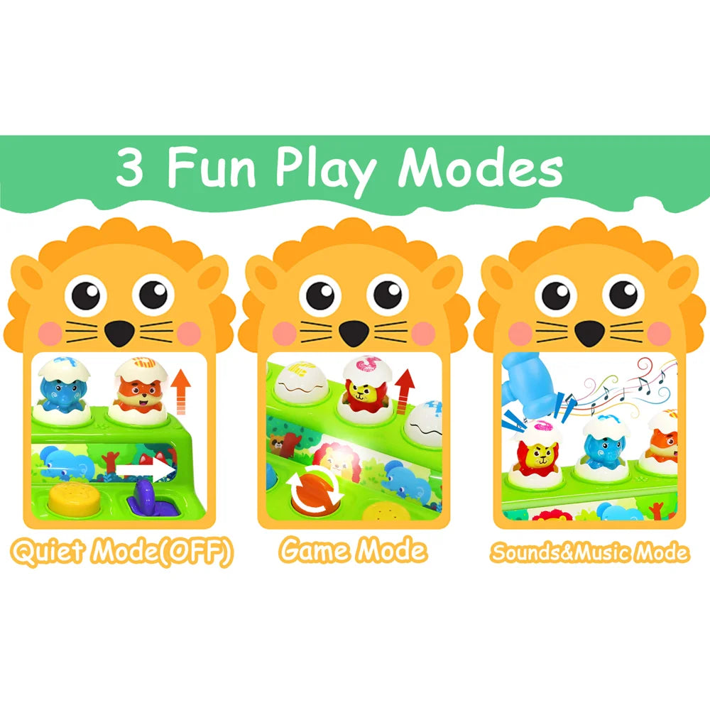 Whack A Mole Toy for Baby Pop Up Animals Interactive Musical Educational Game Early Learning Toy Gift - Red - 6