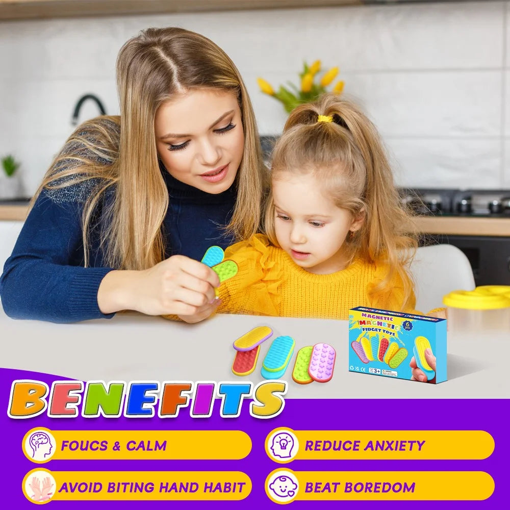 6Pcs / Set Sensory Magnetic Finger Toys for Autism Anxiety Stress Relief Silicone Magnetic Slider - 2
