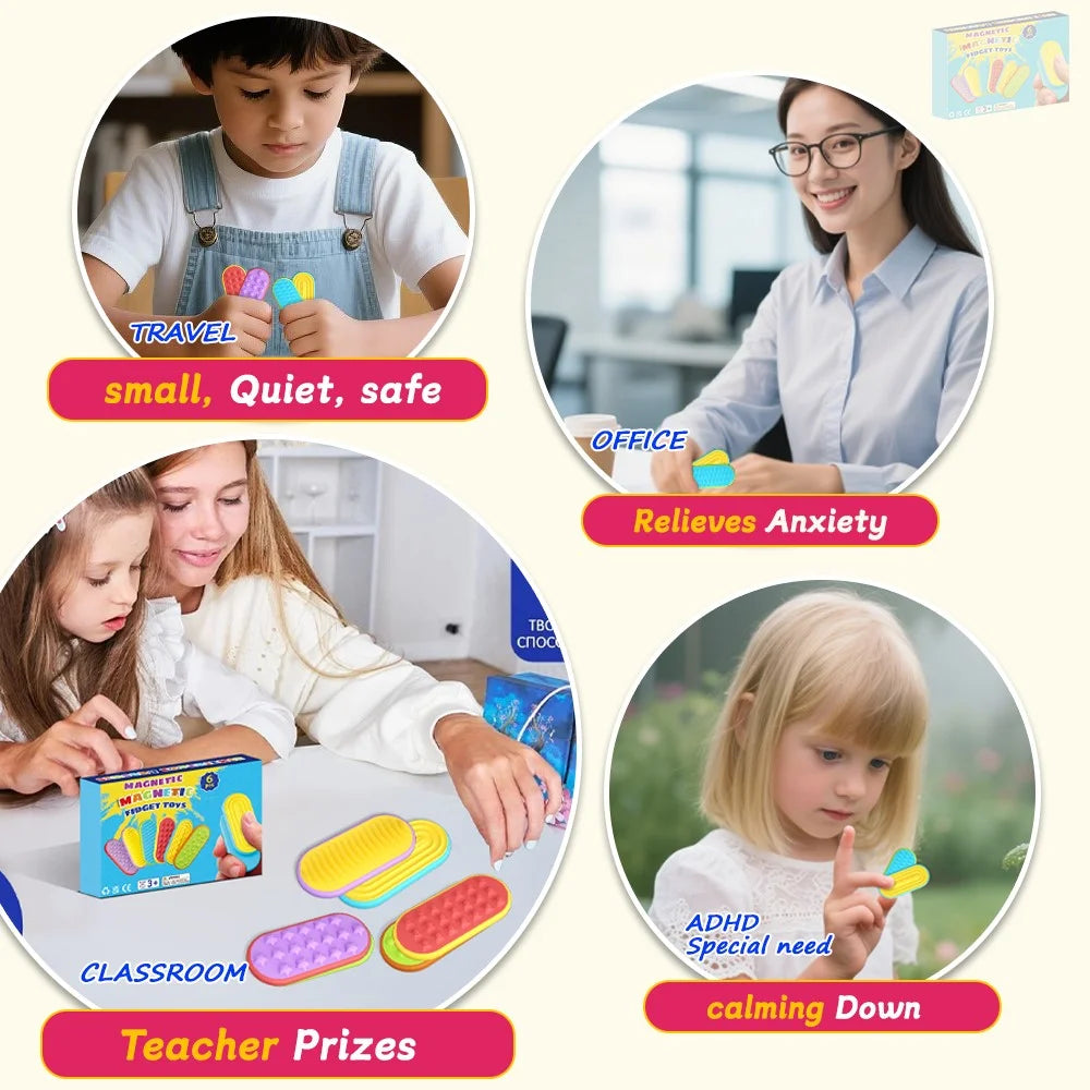 6Pcs / Set Sensory Magnetic Finger Toys for Autism Anxiety Stress Relief Silicone Magnetic Slider - 6