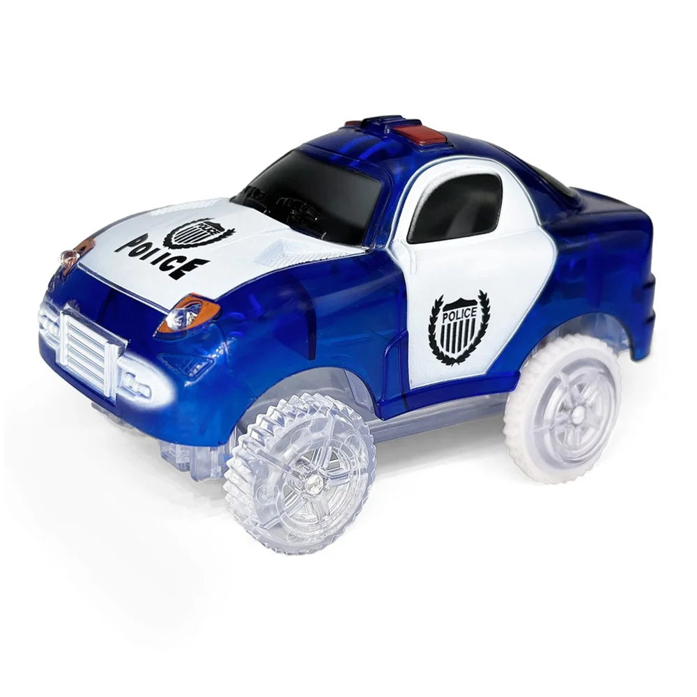 Electric Glowing Magnetic Track Car Police Jeep Engineering Train Vehicle Battery Powered Track Toy - Blue Police Car - 1