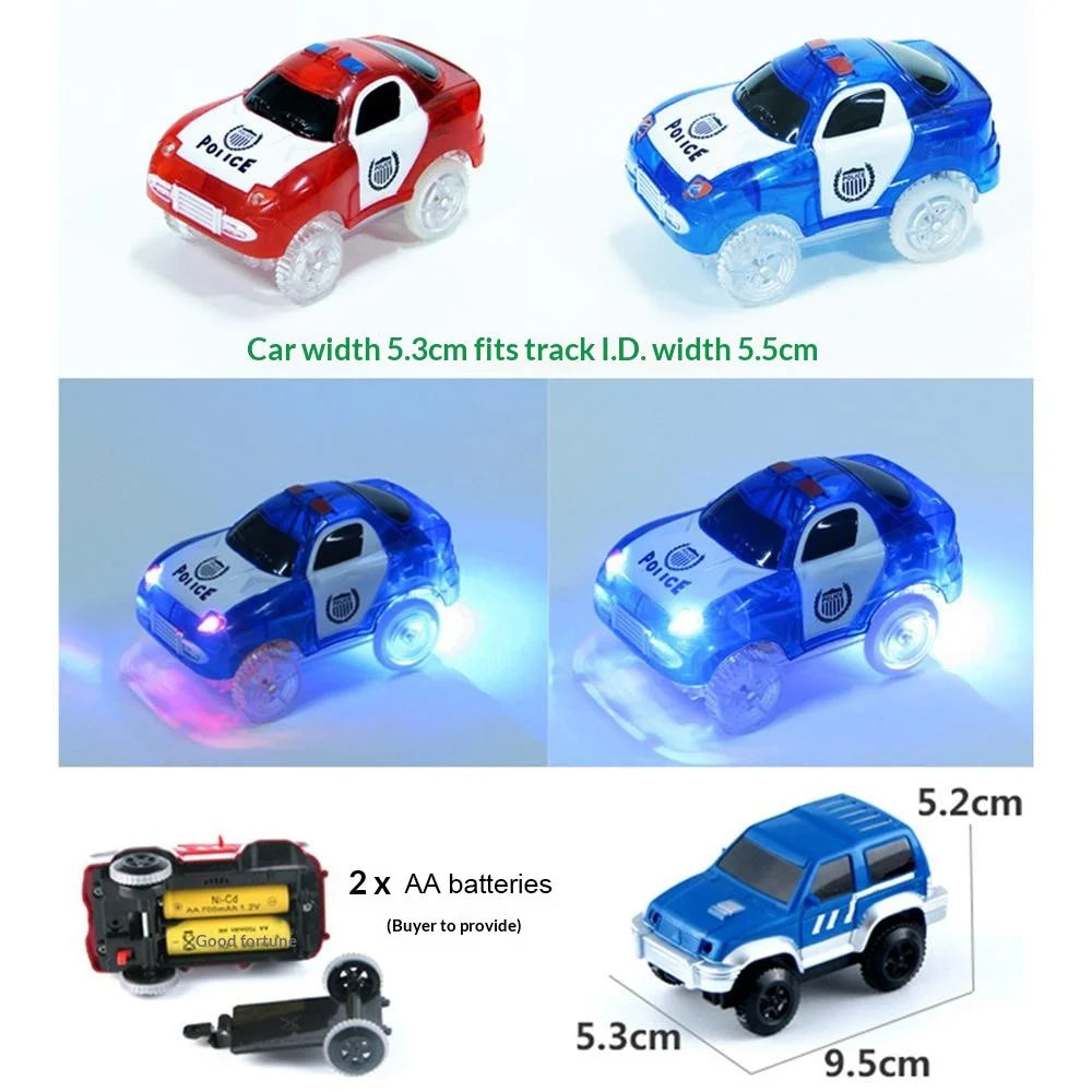 Electric Glowing Magnetic Track Car Police Jeep Engineering Train Vehicle Battery Powered Track Toy - Blue Police Car - 2