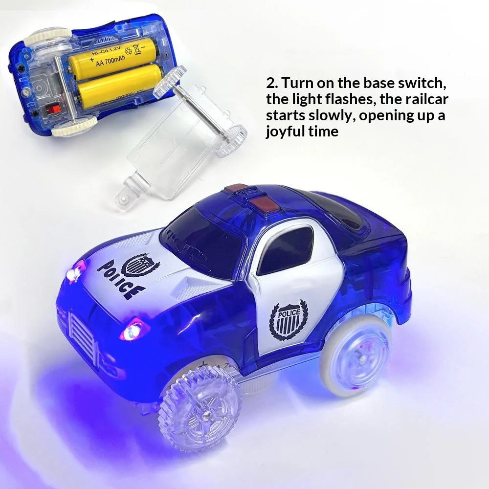 Electric Glowing Magnetic Track Car Police Jeep Engineering Train Vehicle Battery Powered Track Toy - Blue Police Car - 3