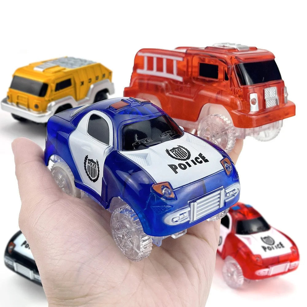 Electric Glowing Magnetic Track Car Police Jeep Engineering Train Vehicle Battery Powered Track Toy - Blue Police Car - 4