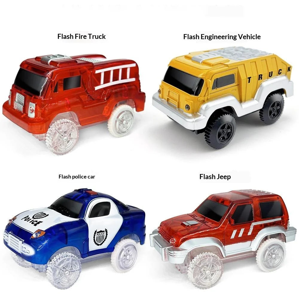 Electric Glowing Magnetic Track Car Police Jeep Engineering Train Vehicle Battery Powered Track Toy - Blue Police Car - 5