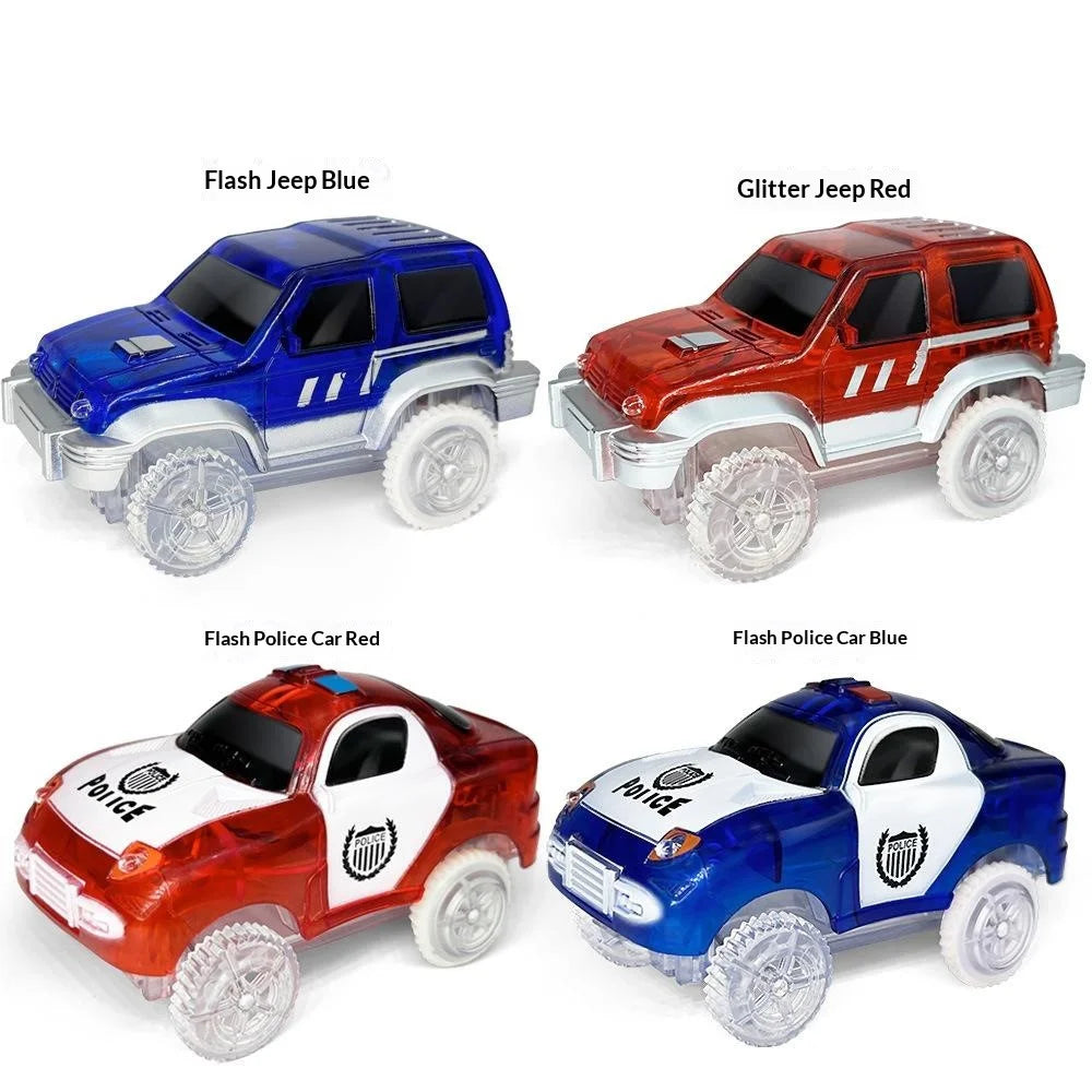 Electric Glowing Magnetic Track Car Police Jeep Engineering Train Vehicle Battery Powered Track Toy - Blue Police Car - 6