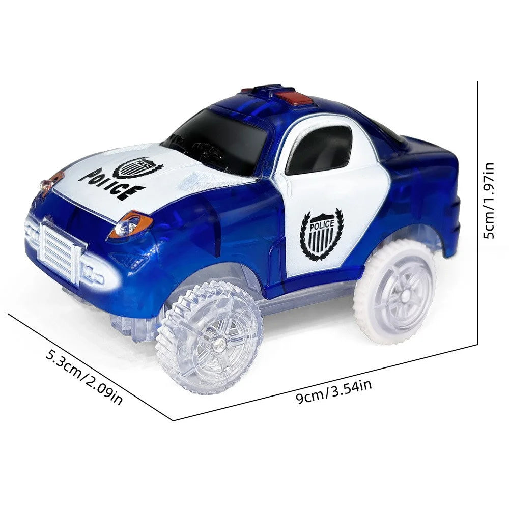 Electric Glowing Magnetic Track Car Police Jeep Engineering Train Vehicle Battery Powered Track Toy - Blue Police Car - 7