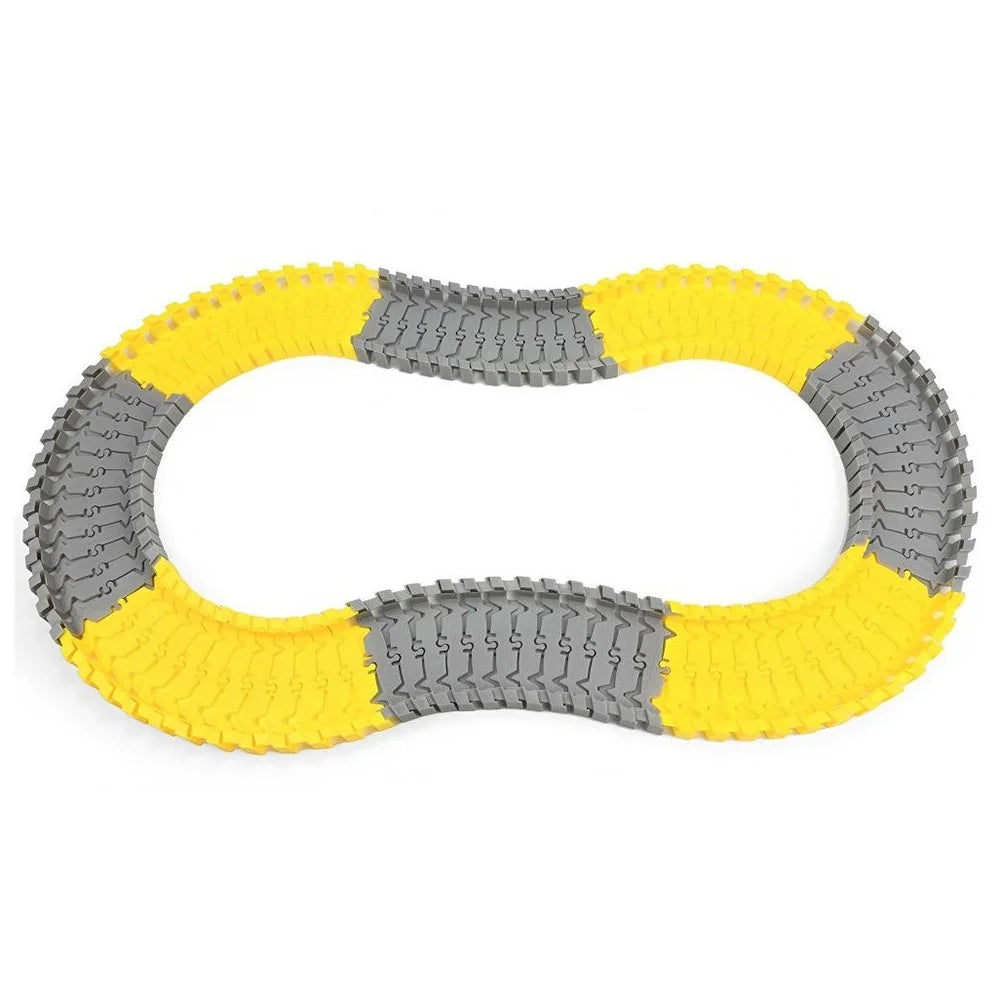 96Pcs Flexible Car Track Set DIY Car Race Magic Rail Track Kit Vehicel Toys Railroad, 1.45m - Yellow + Grey - 1