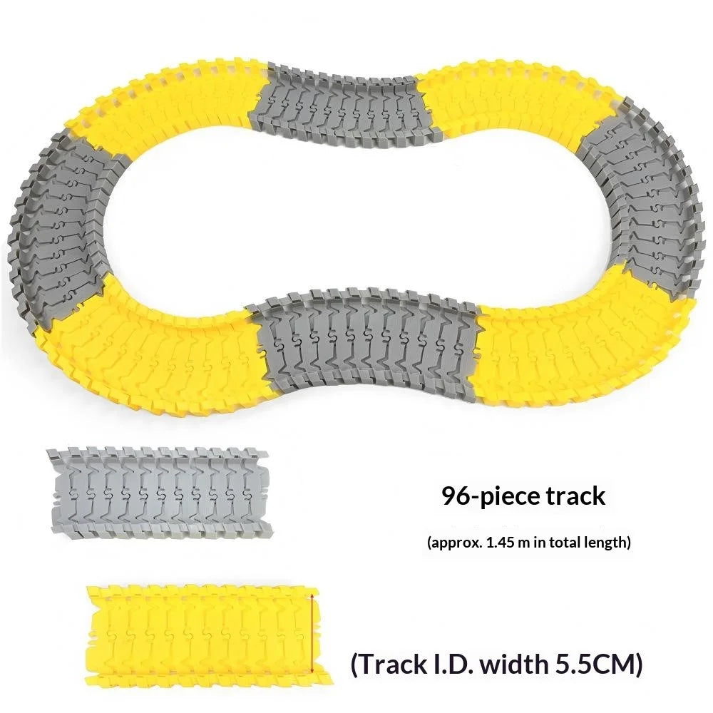 96Pcs Flexible Car Track Set DIY Car Race Magic Rail Track Kit Vehicel Toys Railroad, 1.45m - Yellow + Grey - 2