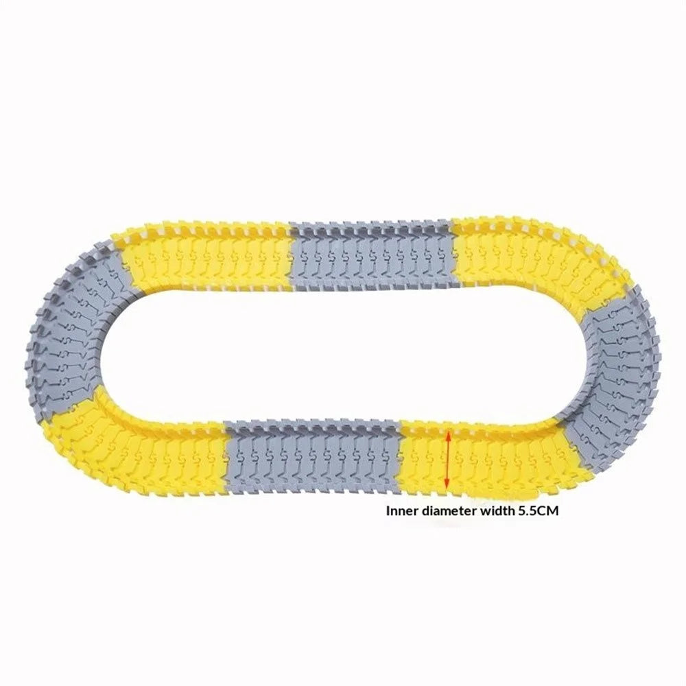 96Pcs Flexible Car Track Set DIY Car Race Magic Rail Track Kit Vehicel Toys Railroad, 1.45m - Yellow + Grey - 3