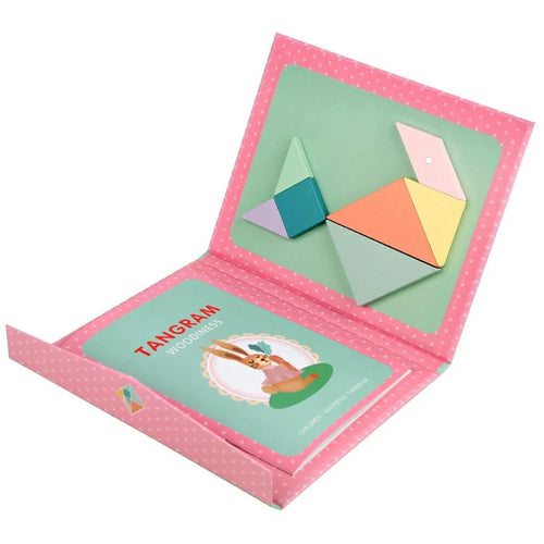YF-010 Children Educational Magnetic Tangram Puzzle Board 7 PCS Wooden Brain Teaser Learning Toy - Pink - 1