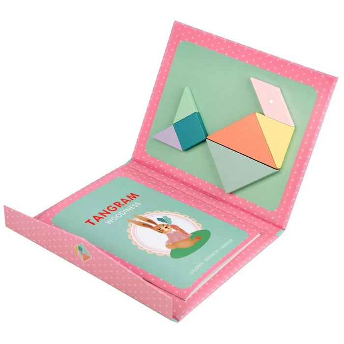 YF-010 Children Educational Magnetic Tangram Puzzle Board 7 PCS Wooden Brain Teaser Learning Toy - Pink - 1