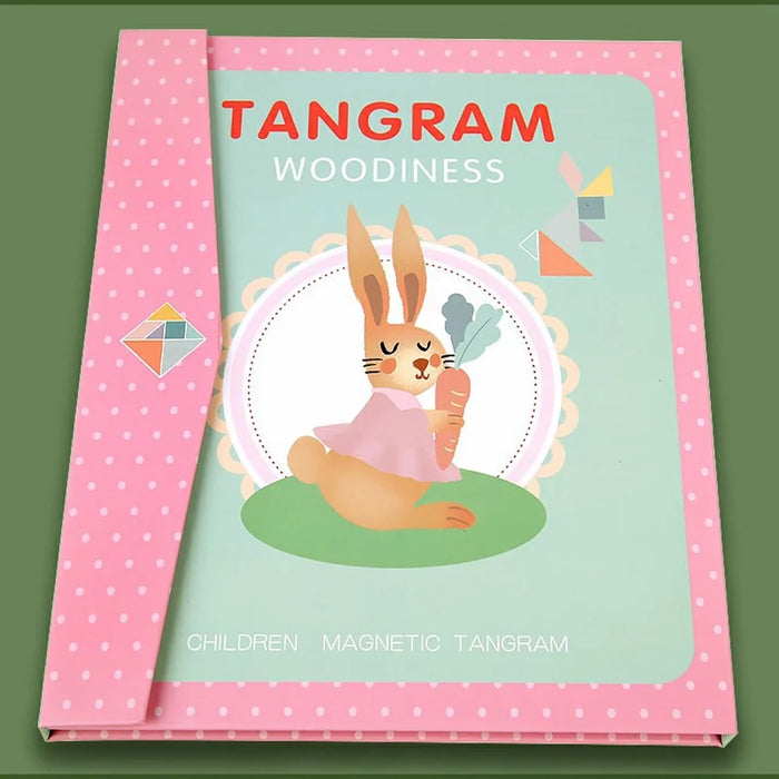 YF-010 Children Educational Magnetic Tangram Puzzle Board 7 PCS Wooden Brain Teaser Learning Toy - Pink - 4