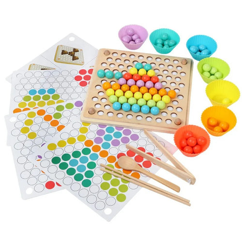 Oy-033 Children Wooden Bead Puzzle Set 77 PCS Color Sorting Game Fine Motor Skills Training Tools - 1