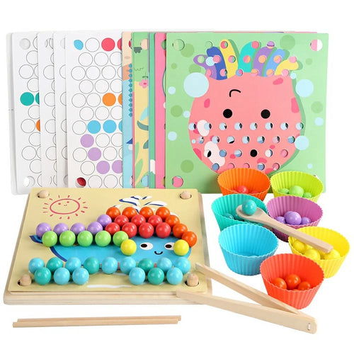 YF-055 Wooden Advanced Clip Beads Puzzle Toy 77 PCS Colorful Beads Fine Motor Skills Training Educational Toy Set - 1
