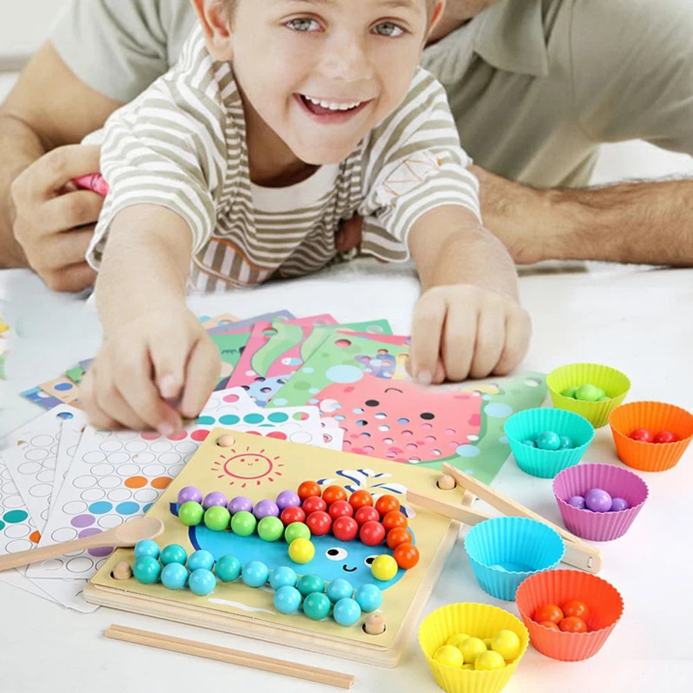 YF-055 Wooden Advanced Clip Beads Puzzle Toy 77 PCS Colorful Beads Fine Motor Skills Training Educational Toy Set - 3